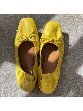 Tory Burch Yellow Leather Square Toe Ballet Flats Size 6.5